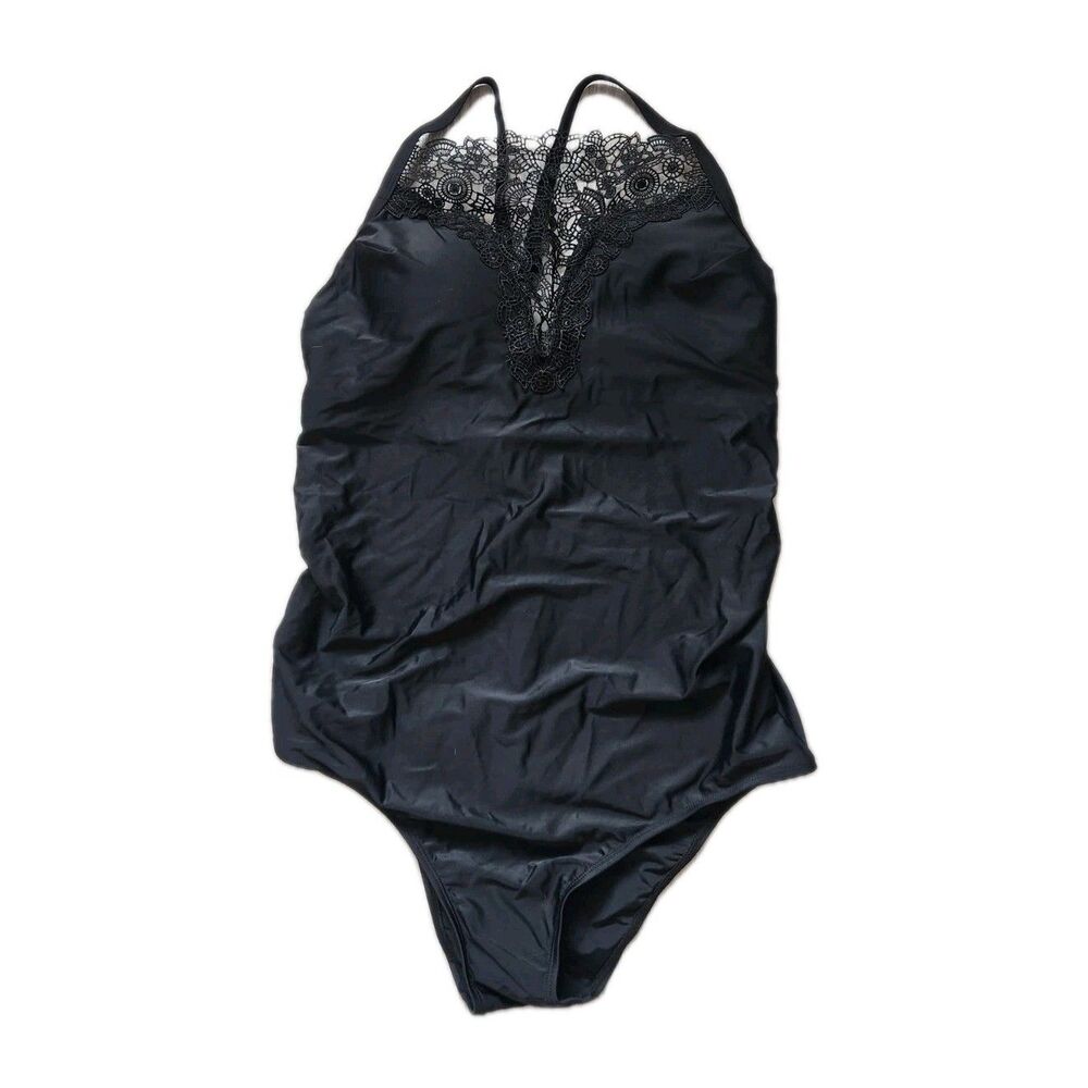 NWOT Costa del Sol One Piece Swimsuit Black Lace V Neck Plus Size 2X Slimming